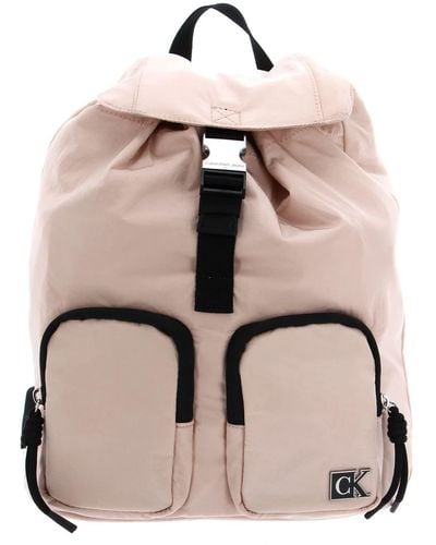 Calvin Klein CKJ Feminine Nylon Flap Backpack Pale Conch Shell - Natur
