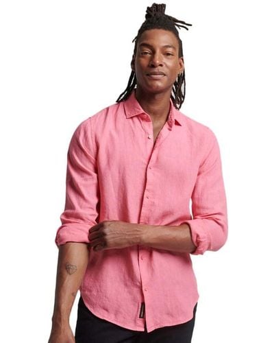 Superdry Studios Casual Linen L/S Shirt M4010607A New House Pink 3XL Hombre - Rosa