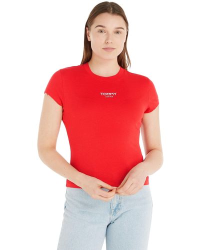 Tommy Hilfiger T-shirt Donna iche Corte Essential Logo Scollo Rotondo - Rosso