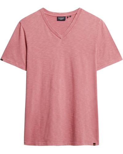 Superdry T-Shirt aus Flammgarn mit V-Ausschnitt Mesa Rosé Pink L