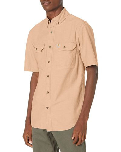 Carhartt Fort Short Sleeve Shirt Lightweight Chambray Button Front,dark Tan Chambray,medium - Natural