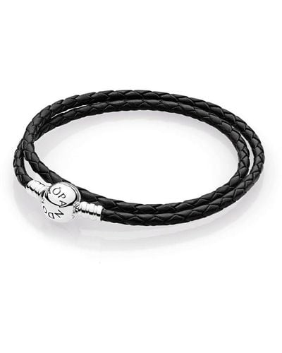 PANDORA Brazalete Silver Leather Bracelet - Negro