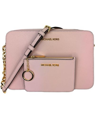 Michael Kors Jet Set Large Saffiano Leather East/west Cross Body Bag With Matching Small Top Zip Coin Pouch - Pink