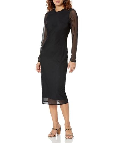 The Drop Gene Mesh Long Sleeve Midi Dress With Open Back - Black