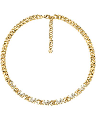 Michael Kors Brass Mk Curb Link Necklace - Metallic