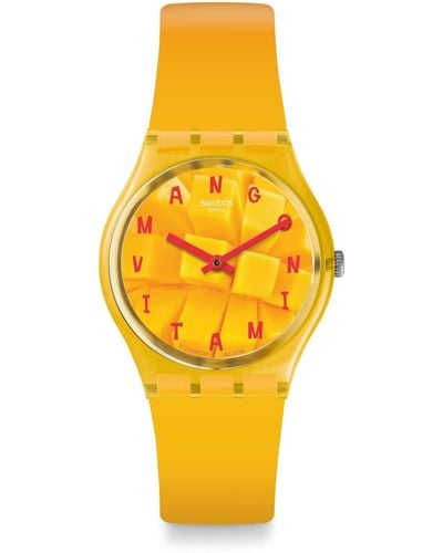 Swatch Erwachsene Analog Quarz Uhr mit Silikon Armband GO119 - Mehrfarbig