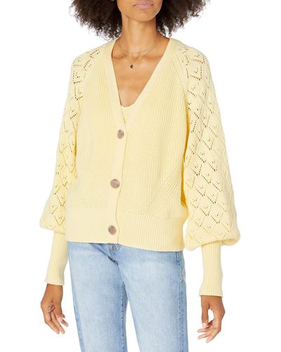 The Drop Divya Pointelle Full Sleeve Cardigan Sweater - Yellow