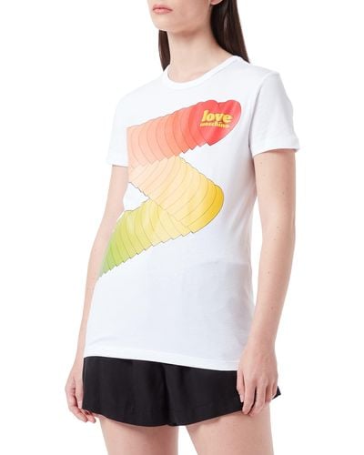 Love Moschino Slim Fit T-shirt In Cotton Jersey Withmulticolor Hearts Trail Print - White