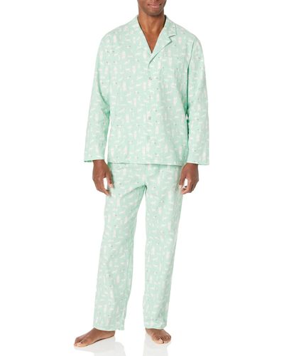 Amazon Essentials Flannel Long-sleeve Button Front Shirt And Pant Pyjama Set - Green