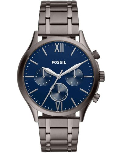 Fossil Fenmore Midsize Multifunction Smoke Stainless Steel Watch - Blau