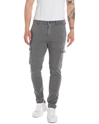 Replay Men's Cargo Trousers Hyperflex With Stretch - Grey