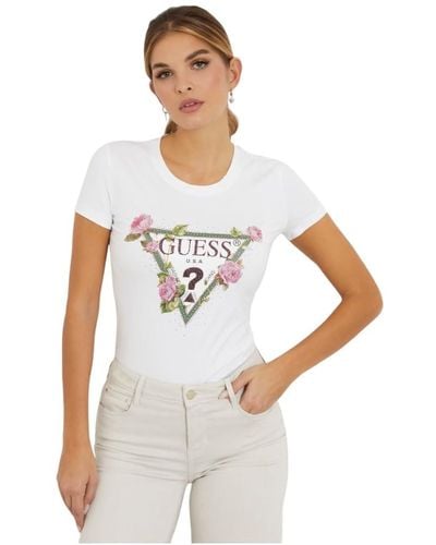 Guess SS RN Floral Triangle Tee - Weiß