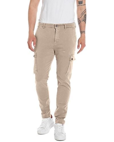Replay Men's Cargo Trousers Hyperflex With Stretch - Natural