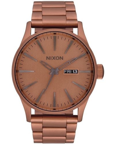Nixon Sentry Ss S Analogue Japanese Quartz Watch With Stainless Steel Gold Plated Bracelet A3563165 - Brown