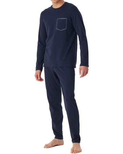 Schiesser Schlafanzug lang-Nightwear Set Pyjamaset - Blau