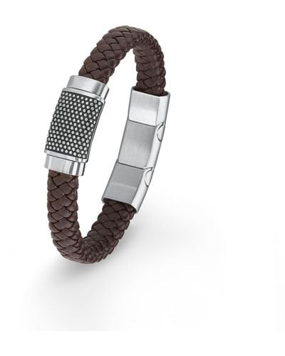 S.oliver Armband geflochten Leder Edelstahl Magnetverschluss 20+1,5 cm braun