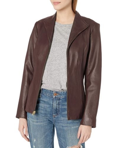 Cole Haan Leather Wing Collared Jacket - Brown
