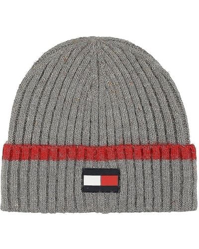 Tommy Hilfiger Rubber Flag Patch Tipped Rib Cuff Hat - Gray