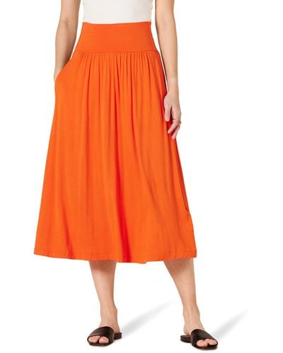 Amazon Essentials Jersey Pull-on Midi-length Skirt - Orange