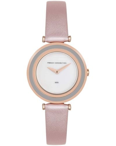 French Connection S Watch With White Dial And Metallic Pink Leather Strap