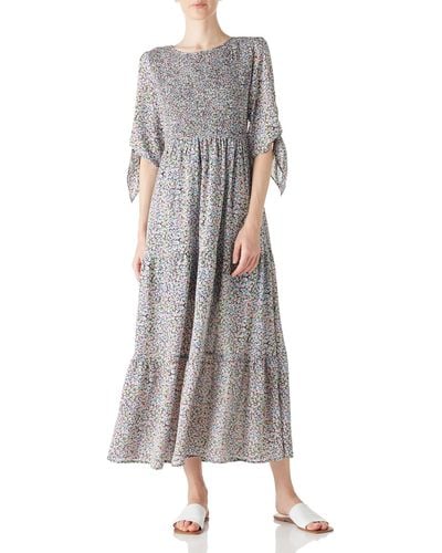 FIND Summer Elegant Self-tie Half Sleeves Floral Maxi Dresses - Grey