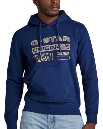 G-Star RAW Distressed Originals Hooded Jumper - Blue