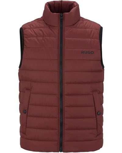 HUGO Water-repellent Padded Gilet With Contrast Logo - Purple