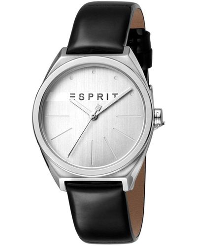Esprit Analog Quarz Uhr mit Leder Armband Slice Silver Black ES1L056L0015 - Schwarz