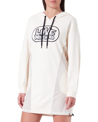 Love Moschino Relaxed Fit Long Sleeves in 100% Cotton Fleece With Matching Nylon Inserts Dress - Weiß
