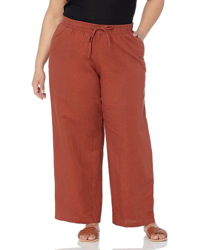Amazon Essentials Pantalón de Mezcla de Lino con Pernera Ancha y Cordón en la Cintura - Rojo