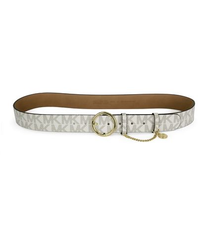 Michael Kors Womens Mk Monogram Gold Buckle And Chain Belt - White (small)