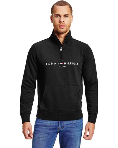Tommy Hilfiger Sweatshirt mit Reißverschluss Zipper Mockneck Halber Zipper - Schwarz