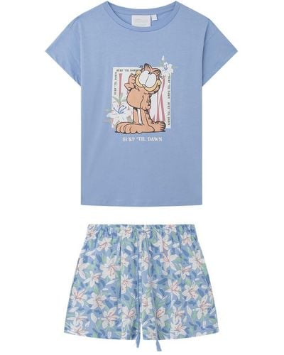 Women'secret Pijama Corto 100% algodón Garfield Juego - Azul