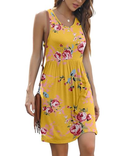 FIND Sleeveless Loose Plain Dresses Casual Short Dress With - Yellow