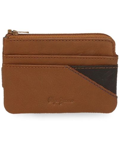 Pepe Jeans Striking Monedero con Tarjetero Beige 11x7x1,5 cms Piel - Marrón