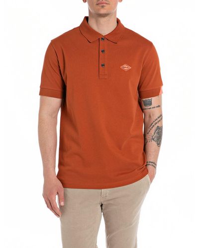 Replay Poloshirt Kurzarm Regular-Fit aus Baumwolle mit Stretch - Orange