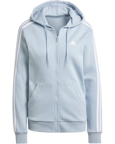 adidas Essentials 3-Stripes Full-Zip Fleece Hoodie - Blau