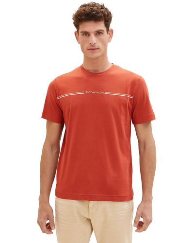Tom Tailor T-Shirt mit Streifen-Print & Logo - Rot