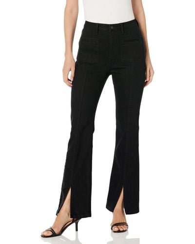 Anne Klein Seamed High Rise Fly Front Pkt Boot Cut Denim Pant - Black