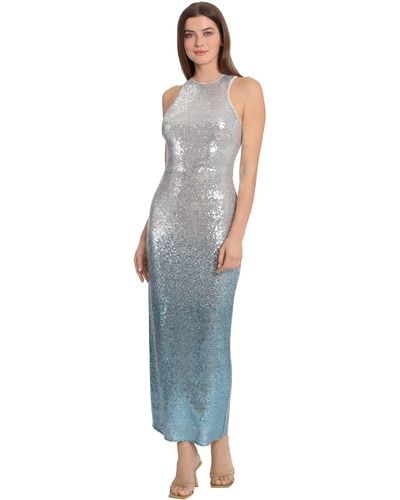 Maggy London Holiday Sequin Dress Event Occasion Cocktail Party Guest Of - Blue