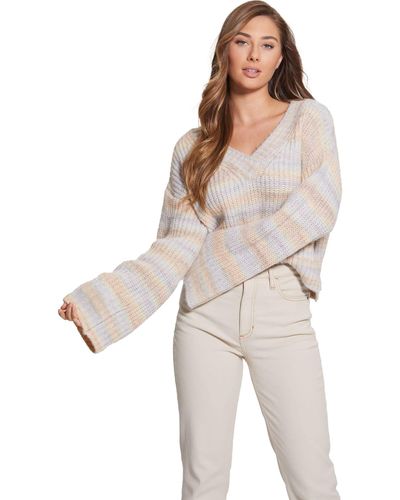 Guess Long Sleeve Neena V-neck Sweater - White