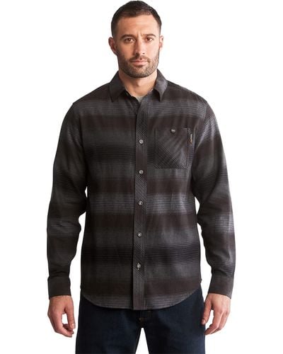 Timberland Woodfort Mid-Weight Flannel Work Shirt Chemise Longue Bouton d'utilit Professionnelle - Noir