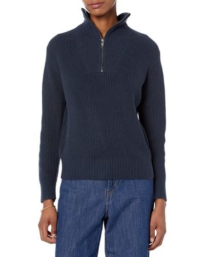 Amazon Essentials Gerippter Pullover mit halbem Reißverschluss in lockerer Passform - Blau