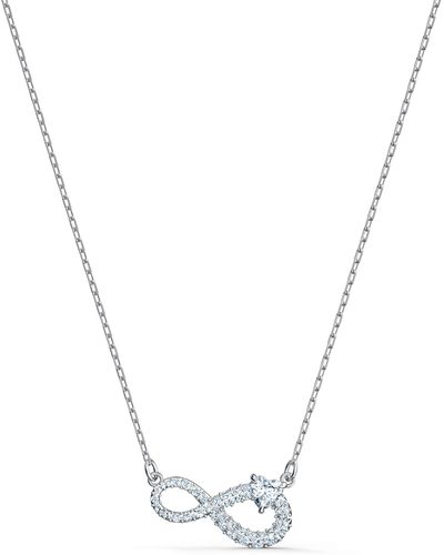 Swarovski Infinity Pendant Necklace With A White Crystal Heart Set On Crystal Pavé Infinity Symbol On A Rhodium Plated Chain - Metallic