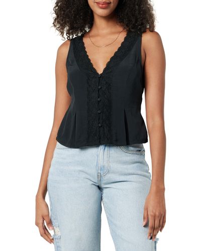 The Drop Paloma Lace Trimmed Sleeveless Top Shirts - Blue