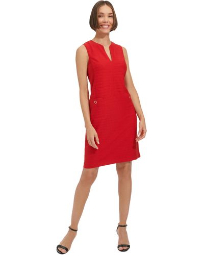 Tommy Hilfiger Sleeveless Split Neck Solid Jacquard Knit Dress Casual Night - Red