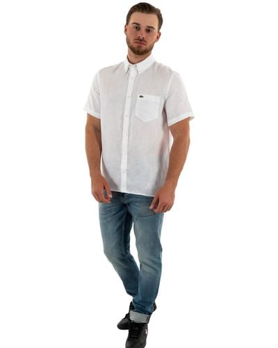 Lacoste S Sleeve Linen Shirt White M - Blue