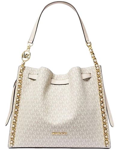 Michael Kors Mina Large Signature Logo Chain Shoulder Bag - Natural