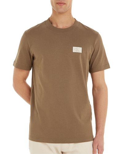 Calvin Klein Shrunken Badge Shirt - XL - Braun