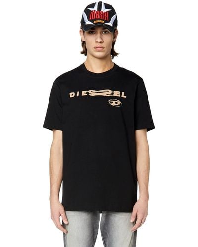 DIESEL T-Shirt mit verzerrtem Logo-Print - Schwarz